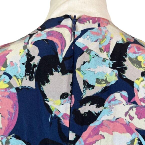Slate & Willow Silk Mixed Blue Floral Tiered Mini Dress Back Zip Lined Size 0 - Picture 6 of 14